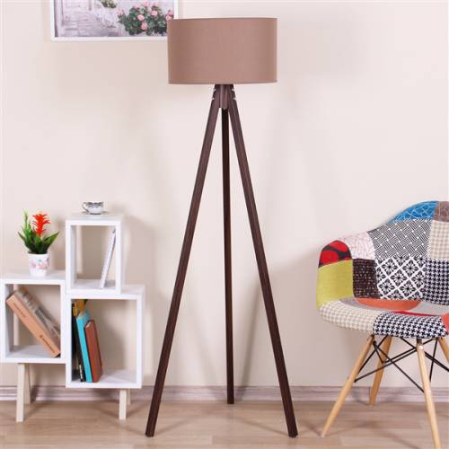 Dekoratif Lambader Tripod Ayaklı Açık Kahve Başlık Kahve Ayak